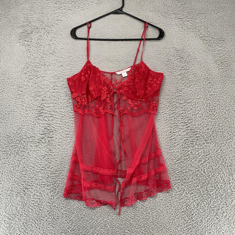 Victoria's Secret Tie Top Womens Large Red Lace Sheer Coquette Romantic